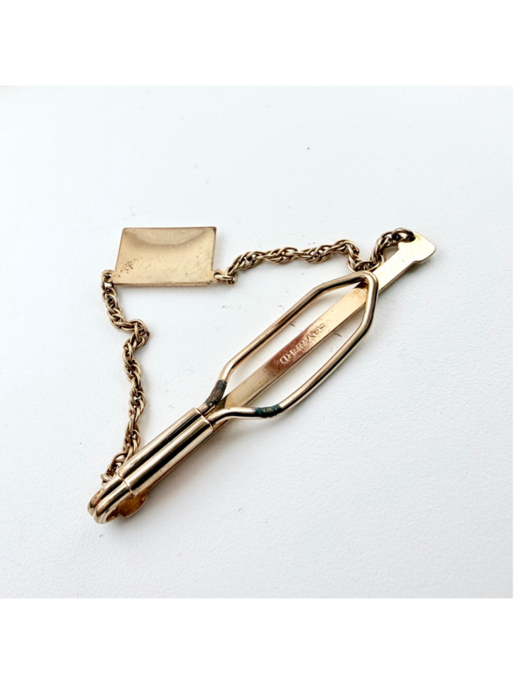 Vintage Hayward Gold Filled Tie Clip with Chain, Mid Century 1950s Mens Tie Bar - Picture 4 of 6
